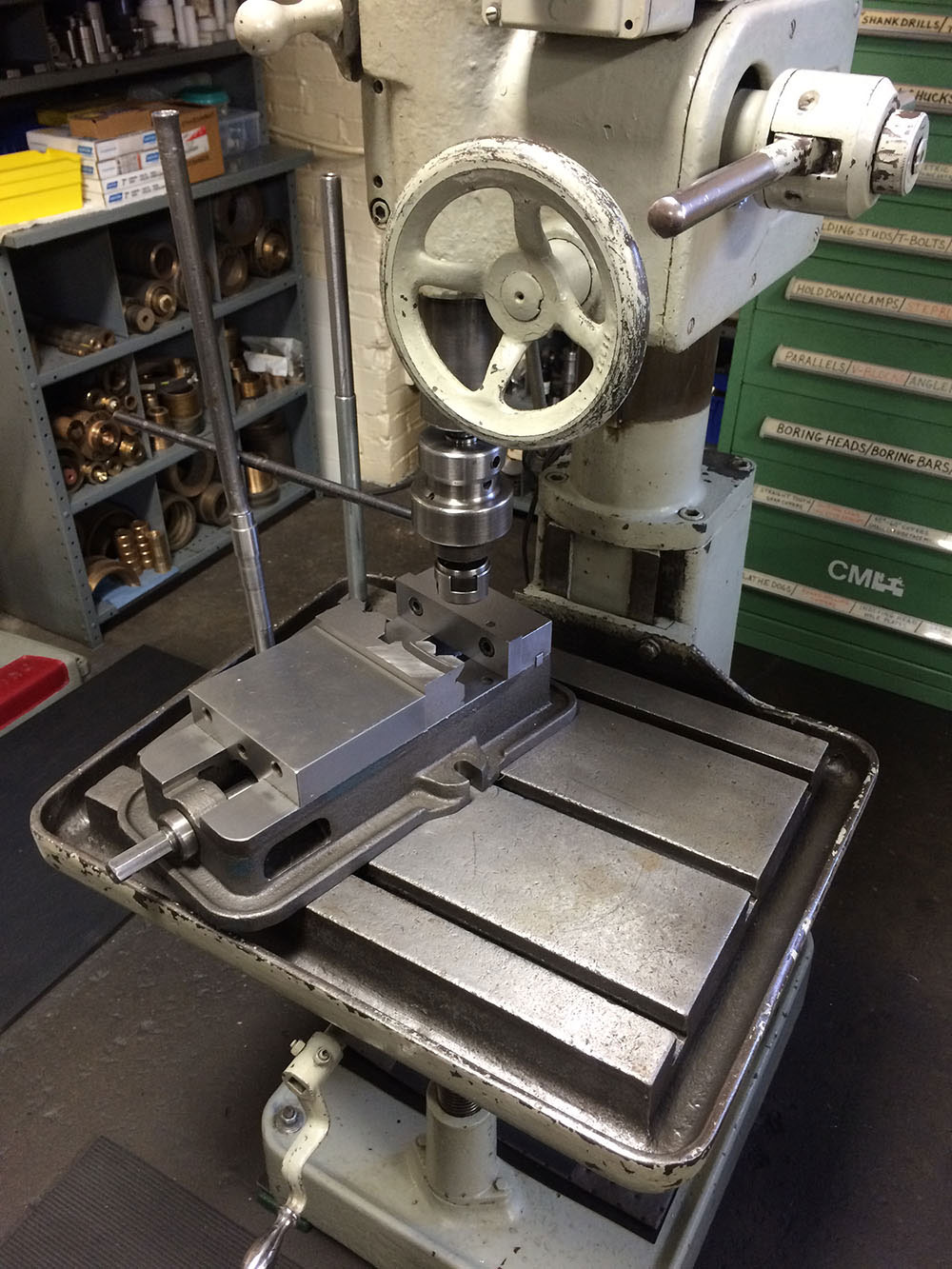 Buffalo Drill Press with Kurt Vice and Floating Tapping Head Attachment 
